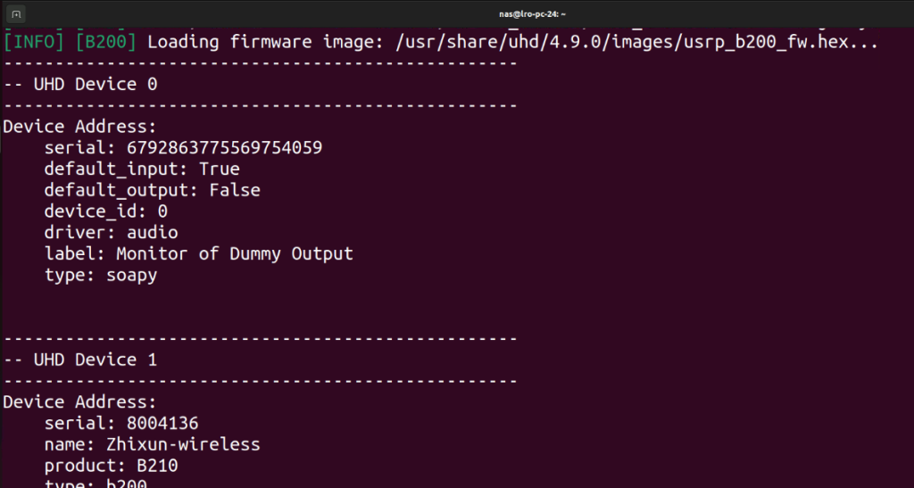 Device addresses (USRP B210 Software-defined radio) on LRO-24 on 22/11 ...